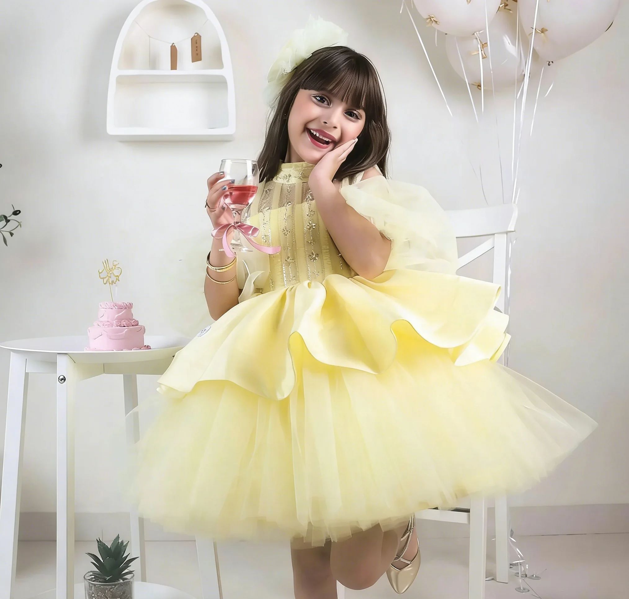 Vestidos de menina de flor ama - Embroidery Yellow Dress avaliação e preço