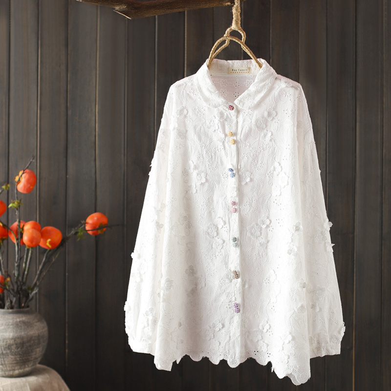 Primavera outono botões colori - Embroidery Cotton Shirt avaliação e preço
