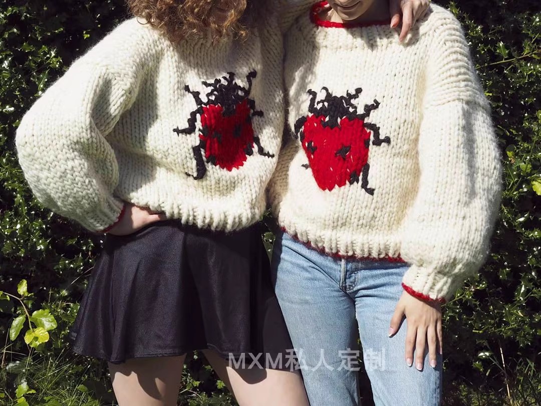 Suéter de Lã Pura Tricotado à  - Embroidery Lady Bug avaliação e preço